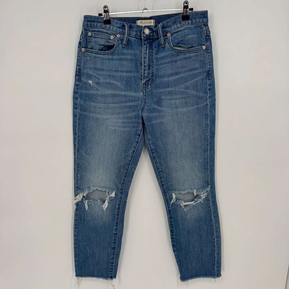 Madewell The High Rise Slim Boyjean Distressed Ripped Medium Wash Denim Size 28 - Picture 2 of 8